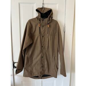 Saga mens medium outerwear shell ski snowboard winter fall brown longer hooded